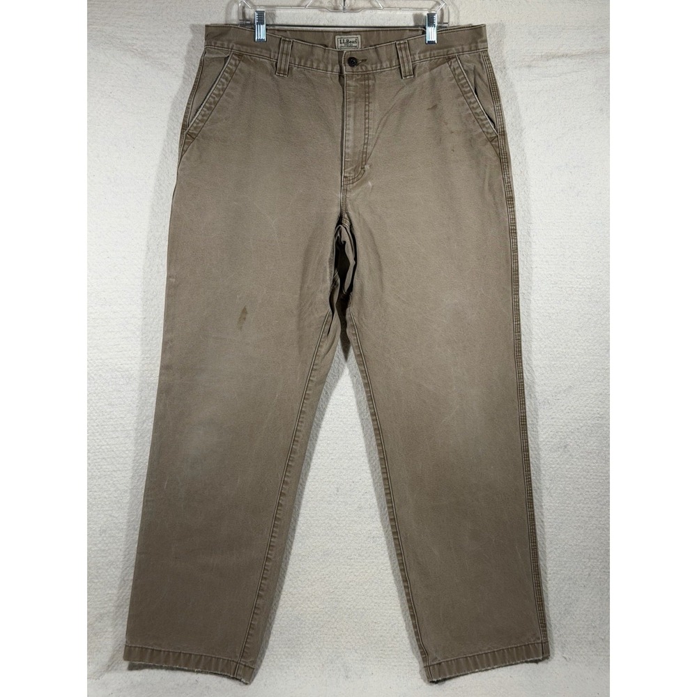 LL Bean Mens Canvas Pants 38x34 Brown Straight Leg Workwear Gorpcore Vintage